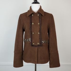 Tasha Polizzi Jacket Coat Beaded Embellished Western Boho Victorian Brown Y2K